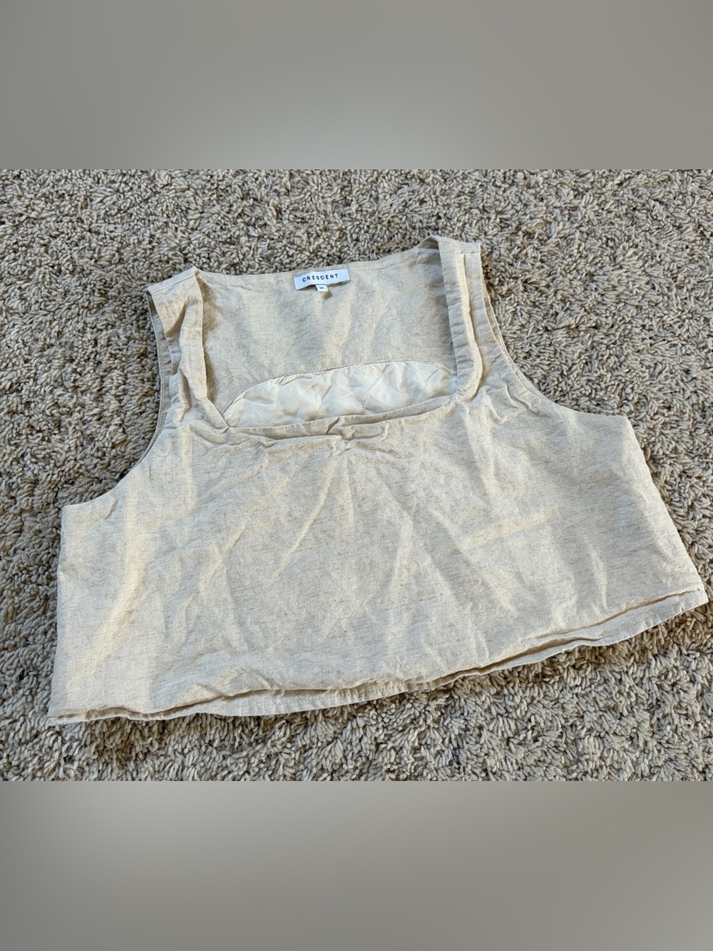 Crescent Beige Linen Crop Top Size Medium Coastal Old Money Beach